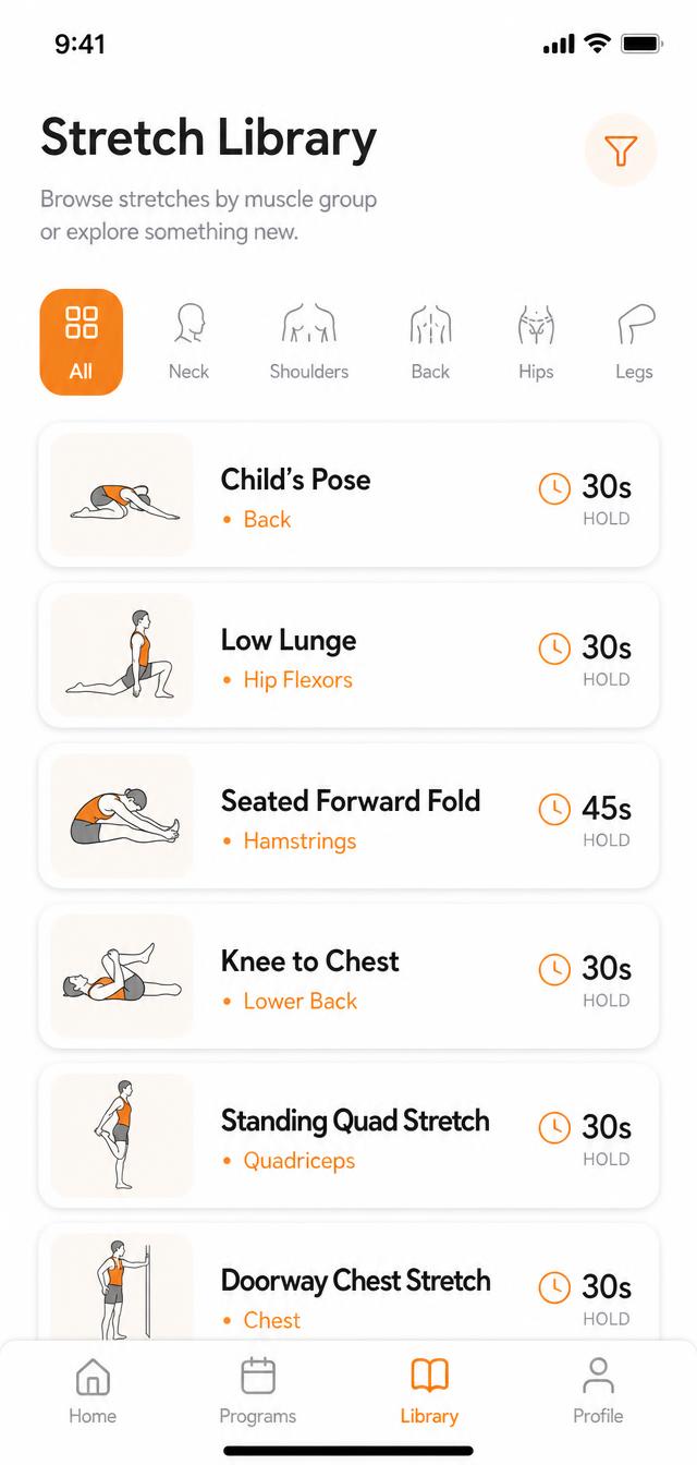 Stretch library organised by muscle group