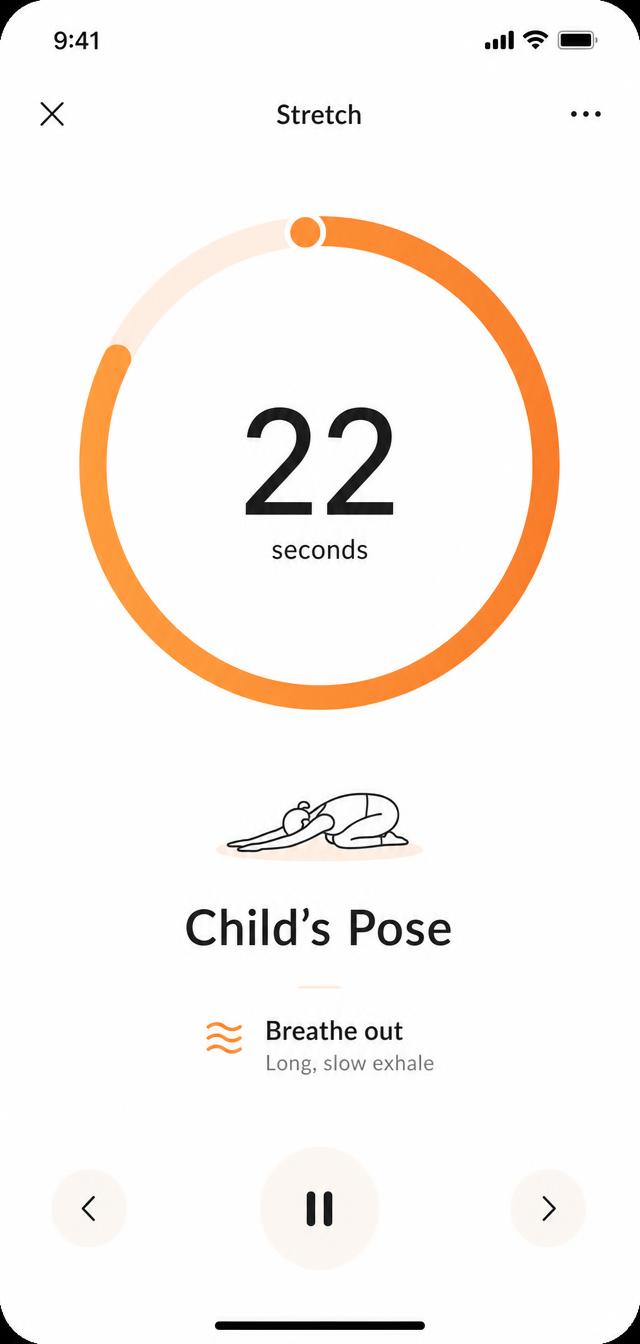 Guided stretch timer with breathing cue